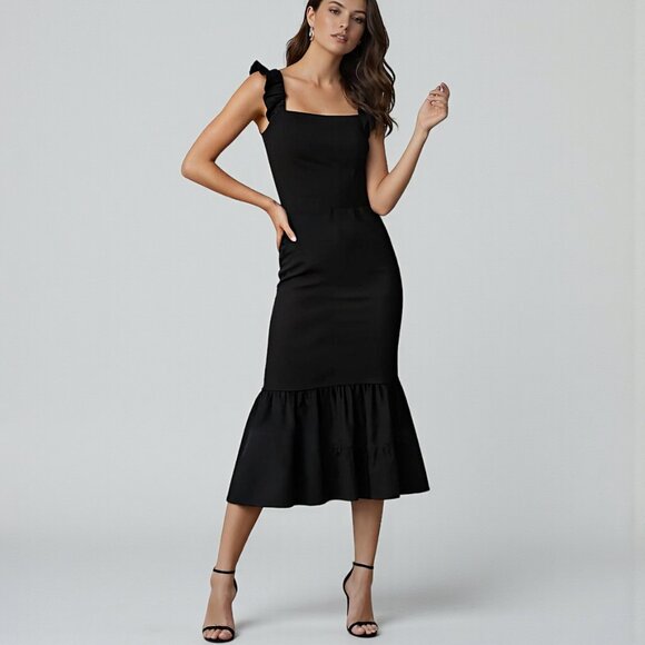 Chelsea28 Ruffle Trim Midi Dress Black Size M NWT - Picture 2 of 16